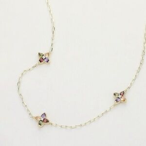 14KGP Amethyst Citrine and Red Garnet Quatrefoil Paper link Chain Necklace